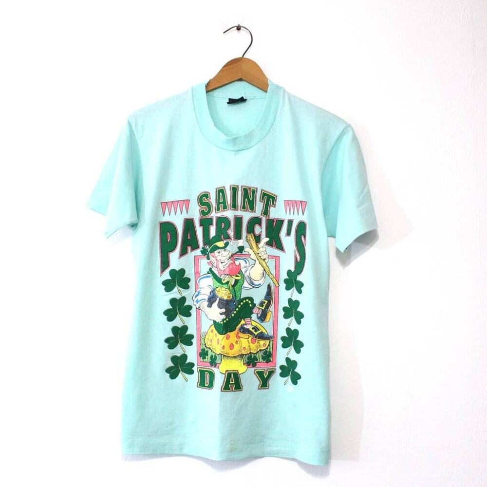 Vintage 80s St Patricks Day Leprechaun Green T Shirt Mens Medium